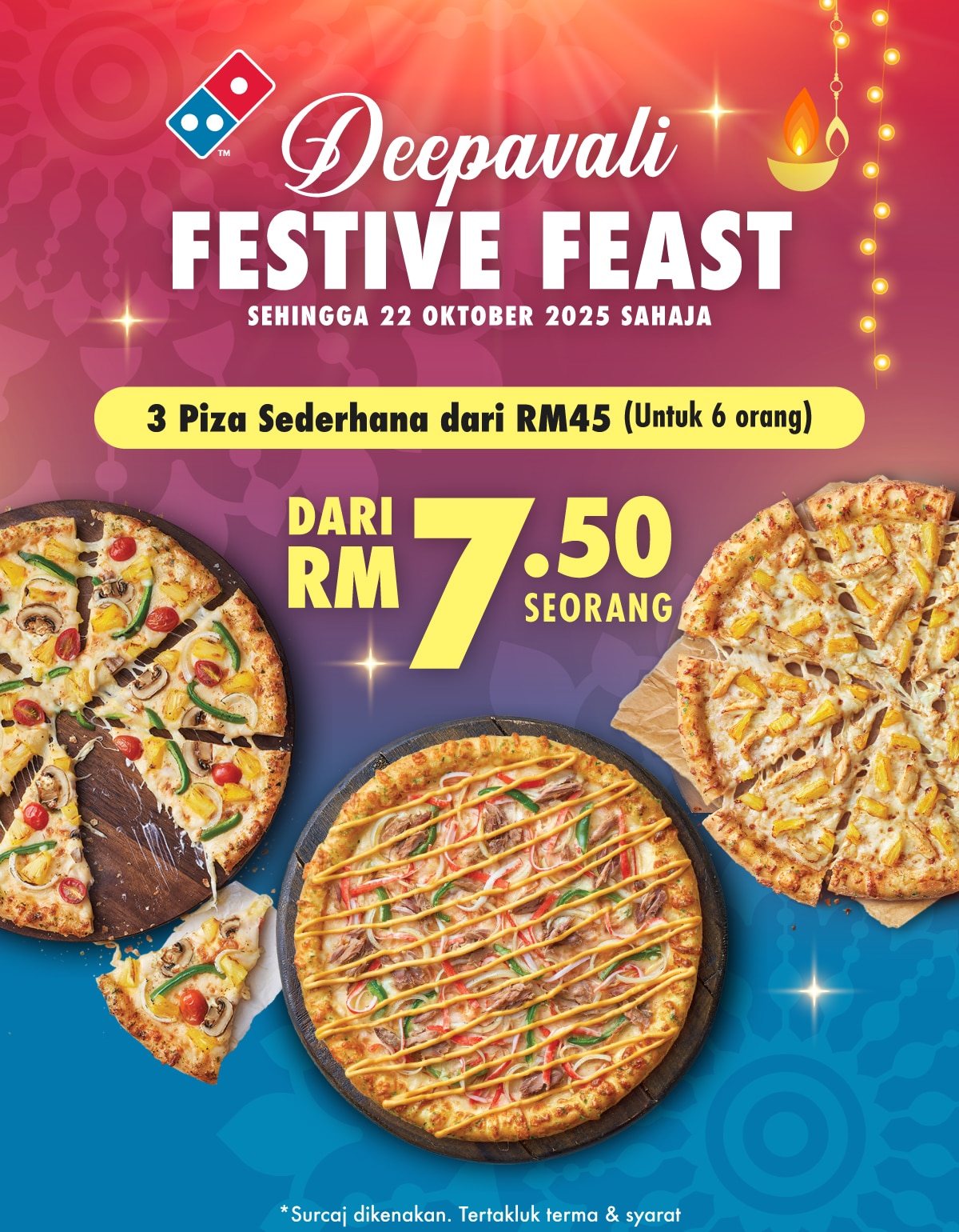 Deepavali Festive Feast - 3 Regular Pizzas for RM45