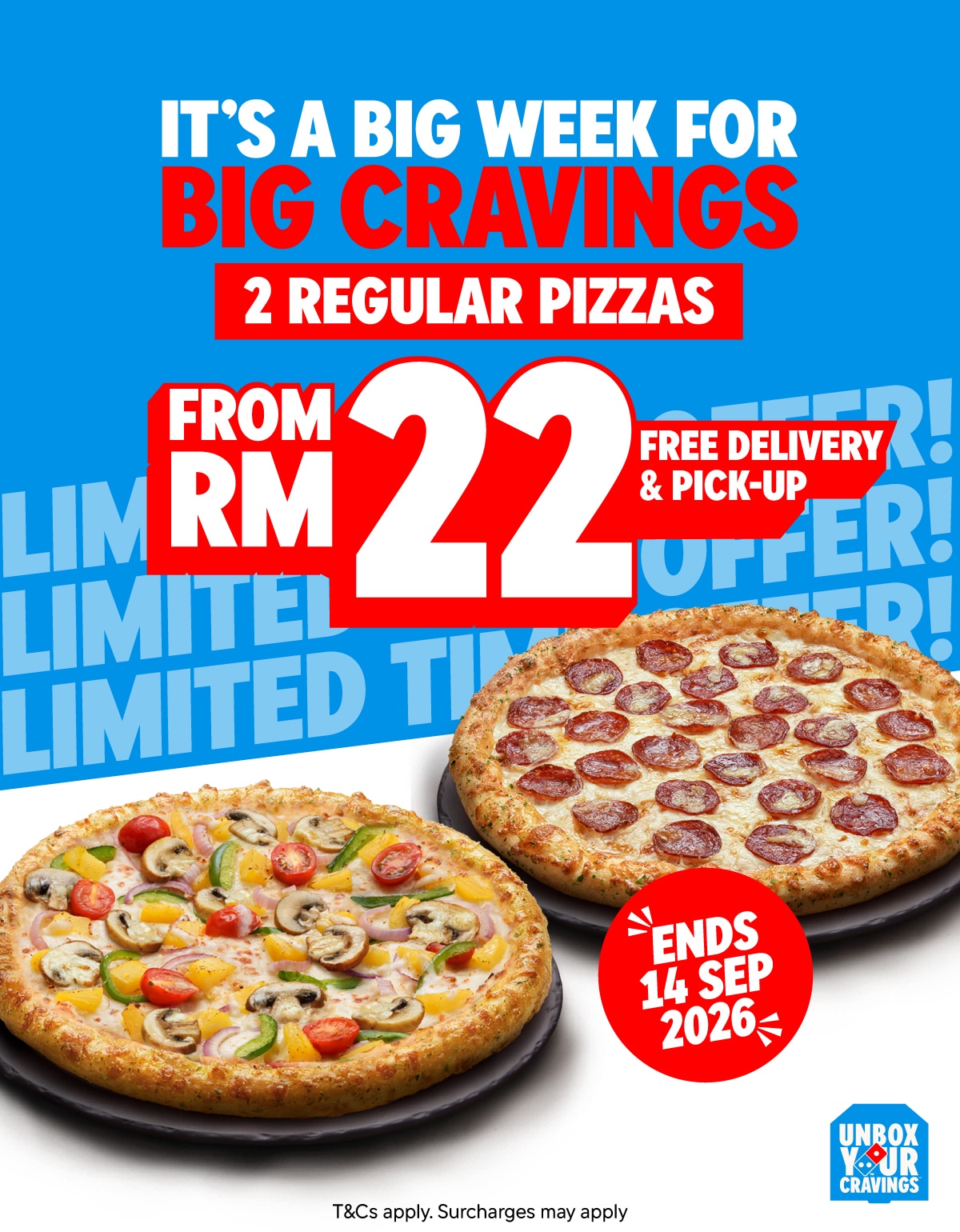 Unbox Your Cravings! 2 Regular Pizzas for RM22