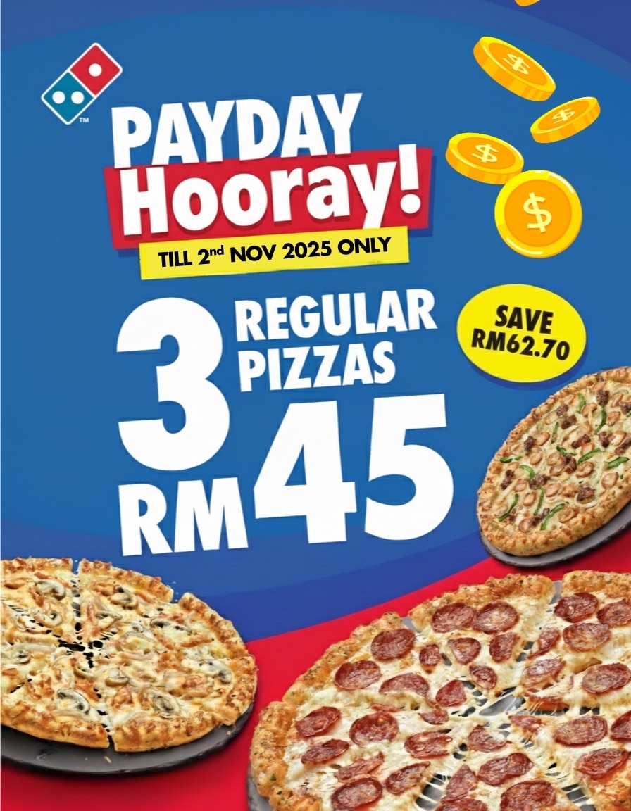 Payday Deal - 3 Regular Pizzas for RM45